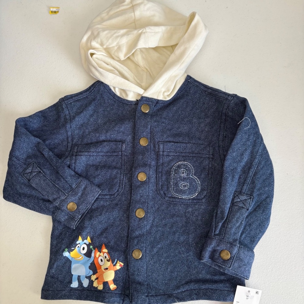 Bluey Toddler Denim Hooded Jacket Blue‎ Rock Star Bingo BBLUK73DJD Size 2T NWT